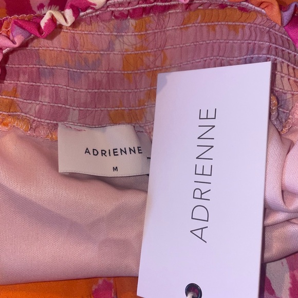 NWT Adrienne Multi Color Orange and Pink Tie Dye Tiered Dress w square neck Flow - Picture 4 of 5